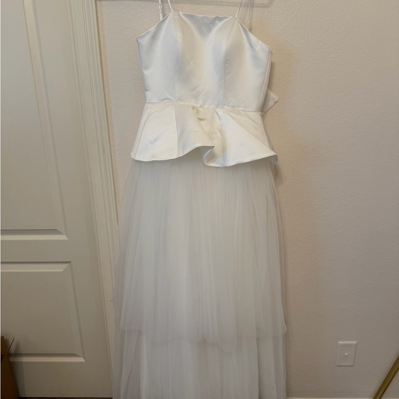 Peplum Wedding Dress w/ Pleated Tulle Skirt - Picture 2 of 6